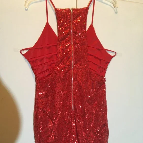 Red Sequin Cutout Dress - Picture 8 of 10